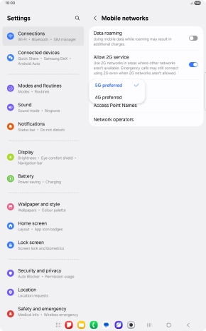 Press the required network mode.