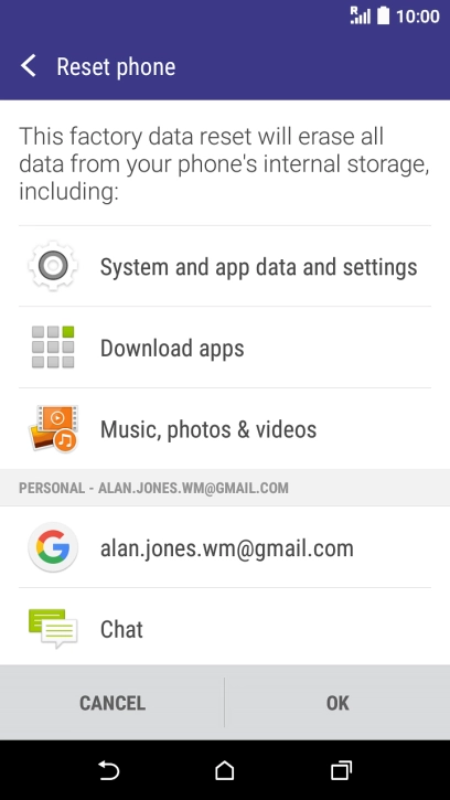 Press OK. Wait a moment while the factory default settings are restored. 
Follow the instructions on the screen to set up your phone and prepare it for use.