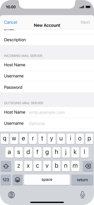 Press Host Name and key in the name or IP address of your email provider's outgoing server. Please note that if you can't send email messages when using your email provider's outgoing server, key in smtp.vodafone.net.au (Vodafone's outgoing server).