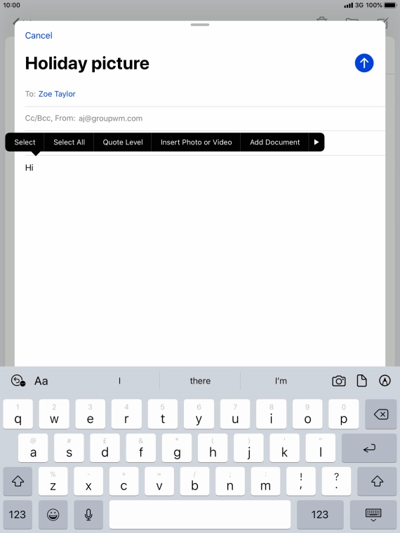 Press Insert Photo or Video and follow the instructions on the screen to attach a picture or a video clip. Press Insert Photo or Video and follow the instructions on the screen to attach a picture or a video clip.
