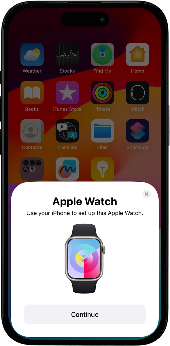 On your phone: Press Continue and follow the instructions on your phone to place the watch face in the middle of your phone's camera viewfinder.