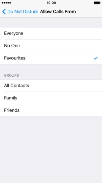 Press the required setting to select which contacts can call you even though Do Not Disturb is turned on.