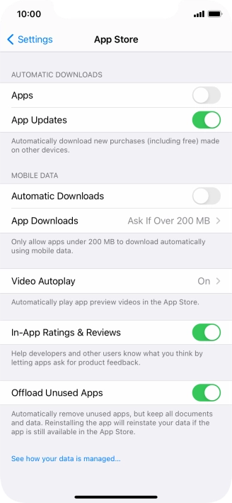 Press the indicators next to the required content types to turn the function on or off.