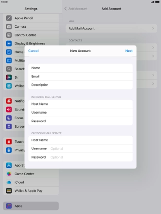 Press Username and key in the username for your email account. Please note that if you're using Vodafone's outgoing server, leave the username field empty.