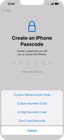 Follow the instructions on the screen to turn on use of phone lock code or press Don't Use Passcode.