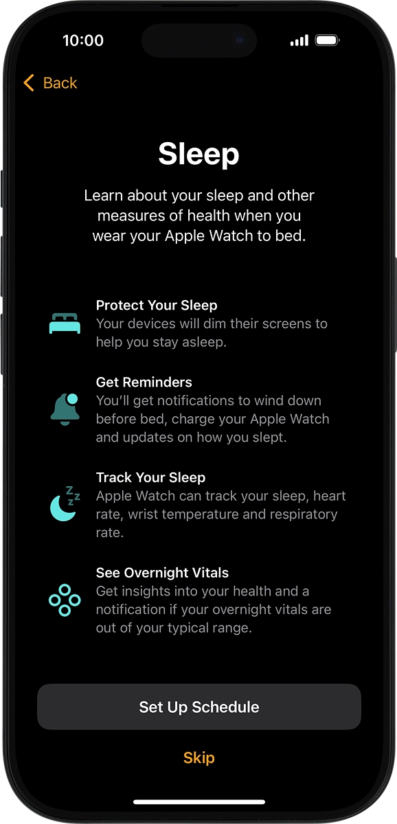 On your phone: Follow the instructions on the screen to select sleep settings or press Skip.