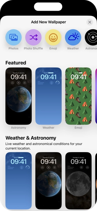 Press the required category and follow the instructions on the screen to select the required background image.