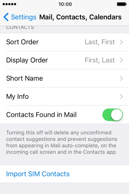 Press Import SIM Contacts.