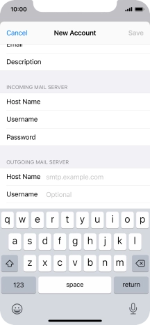 Press Host Name and key in the name or IP address of your email provider's outgoing server. Please note that if you can't send email messages when using your email provider's outgoing server, key in smtp.vodafone.net.au (Vodafone's outgoing server).