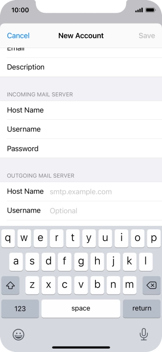 Press Host Name and key in the name or IP address of your email provider's outgoing server. Please note that if you can't send email messages when using your email provider's outgoing server, key in smtp.vodafone.net.au (Vodafone's outgoing server).