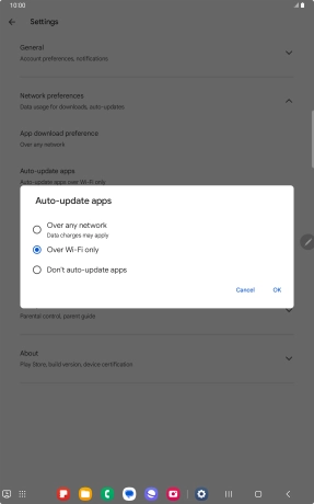 To turn on automatic update of apps using mobile network, press Over any network. To turn on automatic update of apps using mobile network, press Over any network.