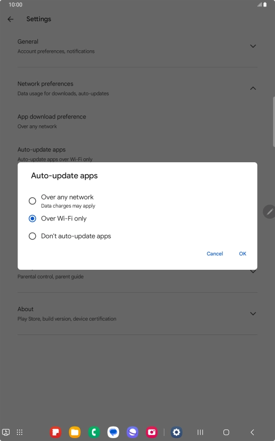 To turn on automatic update of apps using mobile network, press Over any network. To turn on automatic update of apps using mobile network, press Over any network.