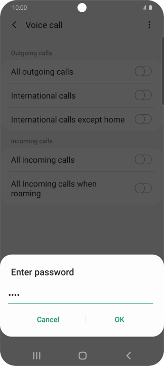 Key in your barring password and press OK. The default barring password is 0000.