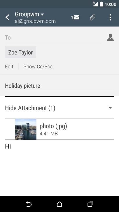 Press the send icon when you've finished your email message.