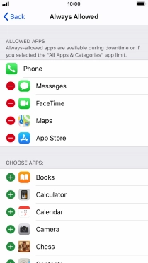 Press the add icon next to the required app to add it to the list of allowed apps during Downtime.
