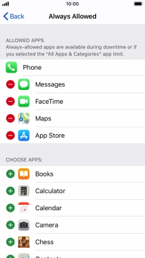 Press the add icon next to the required app to add it to the list of allowed apps during Downtime.