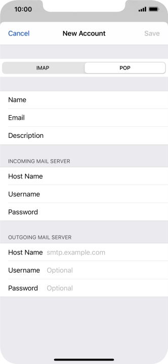 Press Host Name and key in the name of your email provider's outgoing server. Please note that if you can't send email messages when using your email provider's outgoing server, key in smtp.vodafone.net.au (Vodafone's outgoing server).