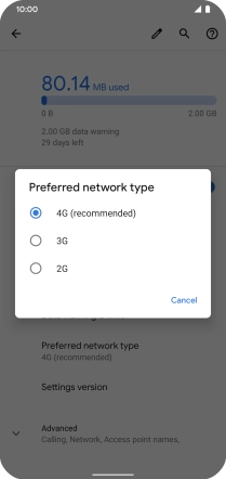 Press the required network mode.