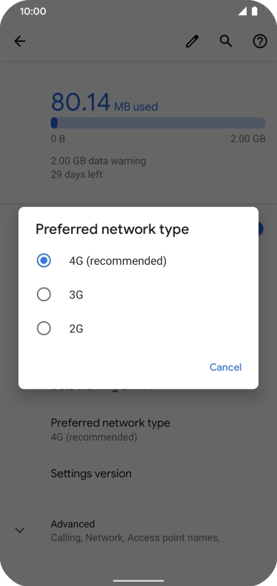Press the required network mode.