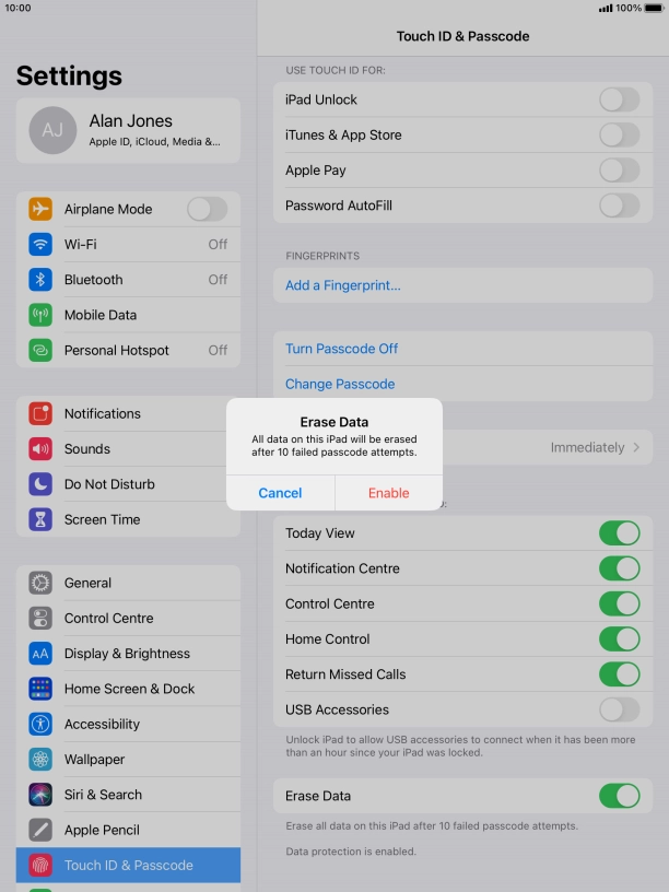 If you turn on the function, press Enable.