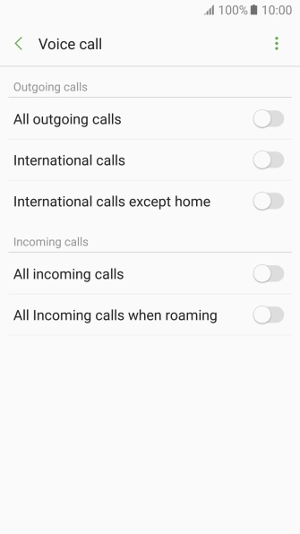 Press the indicator next to the required barring type.