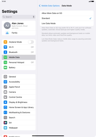 Press the required setting to turn the function on or off.