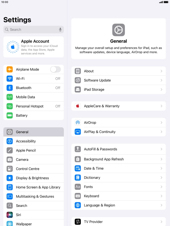 Press Apple Account.