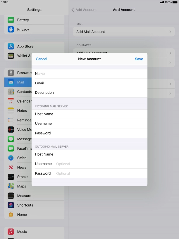 Press Username and key in the username for your email account. Please note that if you're using Vodafone's outgoing server, leave the username field empty.