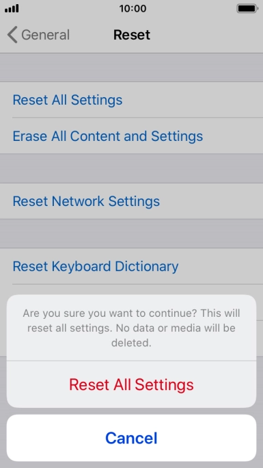 Press Reset All Settings. Wait a moment while the factory default settings are restored. Follow the instructions on the screen to set up your phone and prepare it for use. Press Reset All Settings. Wait a moment while the factory default settings are restored. Follow the instructions on the screen to set up your phone and prepare it for use.