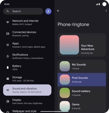 Press the required category.