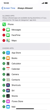 Press the add icon next to the required app to add it to the list of allowed apps during Downtime.