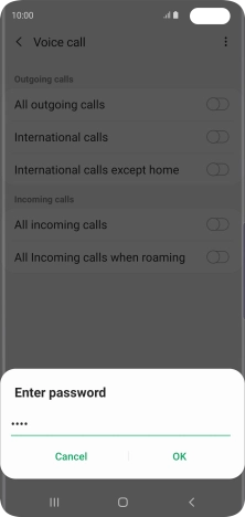 Key in your barring password and press OK. The default barring password is 0000.