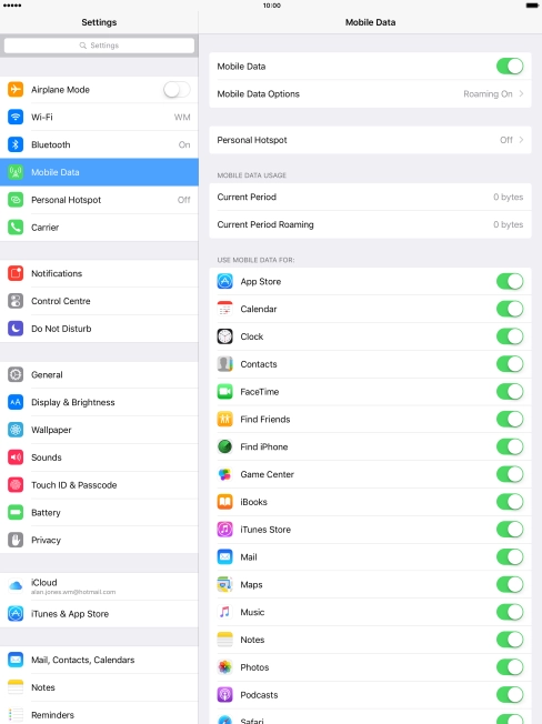 The data usage is displayed below MOBILE DATA USAGE. The data usage is displayed below MOBILE DATA USAGE.