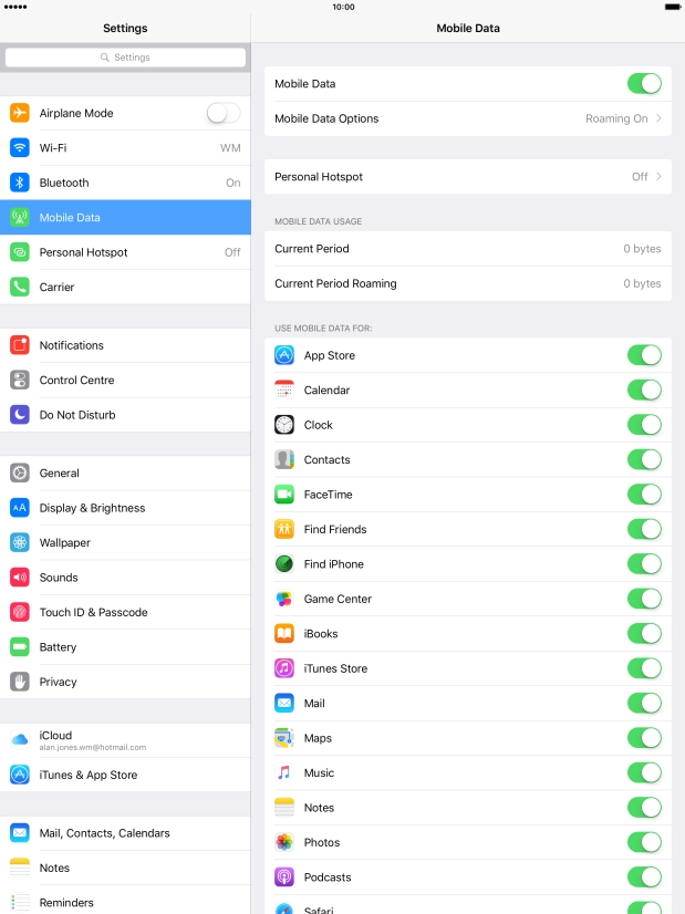 The data usage is displayed below MOBILE DATA USAGE. The data usage is displayed below MOBILE DATA USAGE.