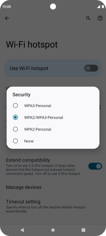 Press WPA3-Personal to password protect your Wi-Fi hotspot.
