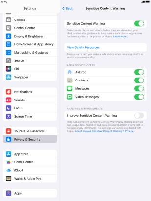 Press the indicators next to the required applications to turn the function on or off.