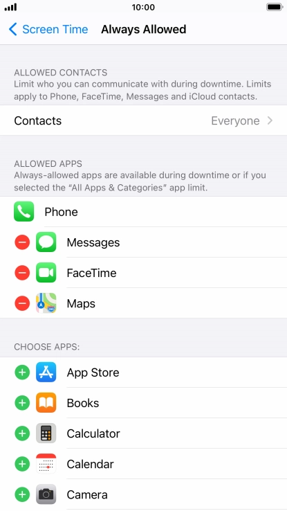 Press the add icon next to the required app to add it to the list of allowed apps during Downtime.