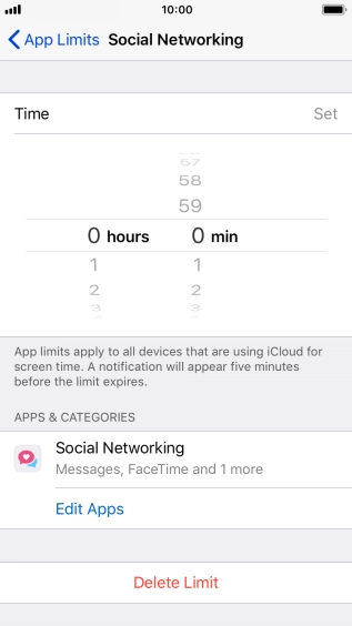 Set the required time limit for use of the selected category.