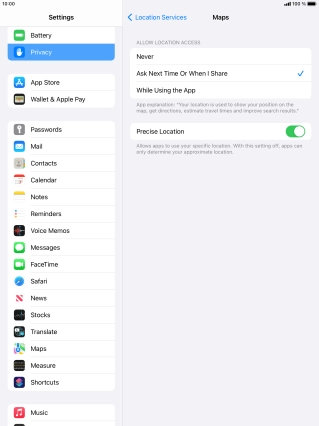 Press the required setting to turn the function on or off.