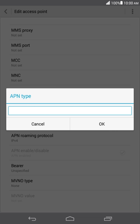 Key in default and press OK.