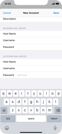 Press Password and key in the password for your email account. Please note that if you're using Vodafone's outgoing server, leave the password field empty.