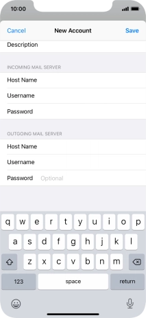 Press Password and key in the password for your email account. Please note that if you're using Vodafone's outgoing server, leave the password field empty.
