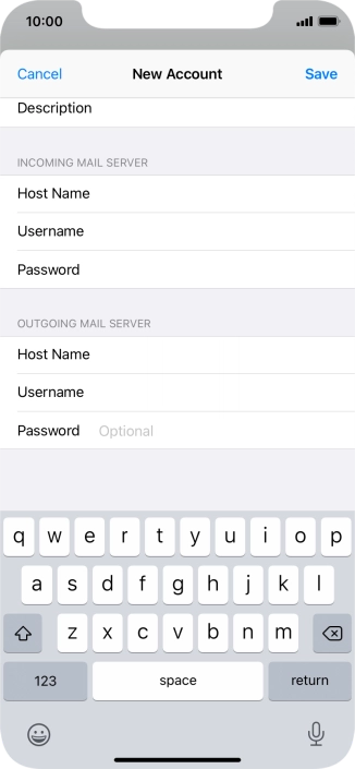 Press Password and key in the password for your email account. Please note that if you're using Vodafone's outgoing server, leave the password field empty.