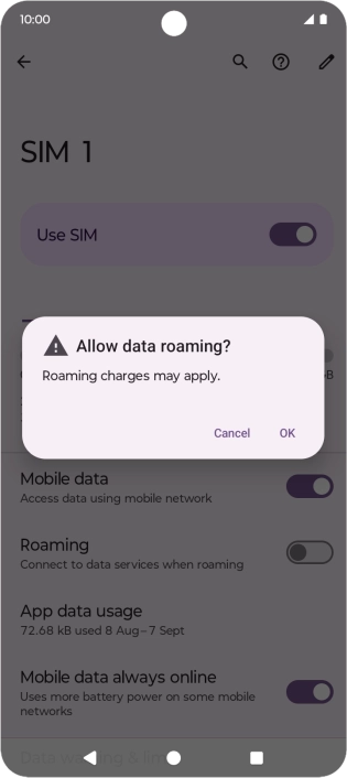 If you turn on data roaming, press OK.