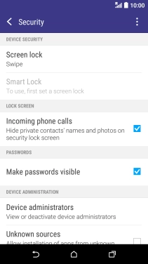 Press Screen lock. If you haven't previously selected a phone lock code, key in a code of your own choice twice.
