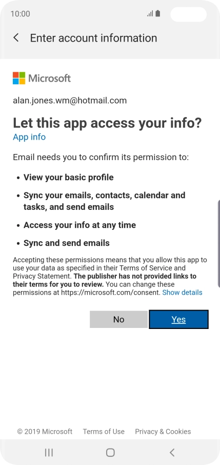 If this screen is displayed, you email account has been recognised and set up automatically. Follow the instructions on the screen to key in more information and finish setting up your phone. If this screen is displayed, you email account has been recognised and set up automatically. Follow the instructions on the screen to key in more information and finish setting up your phone.