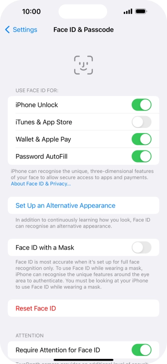 Press the indicators next to the required settings to turn them on or off.