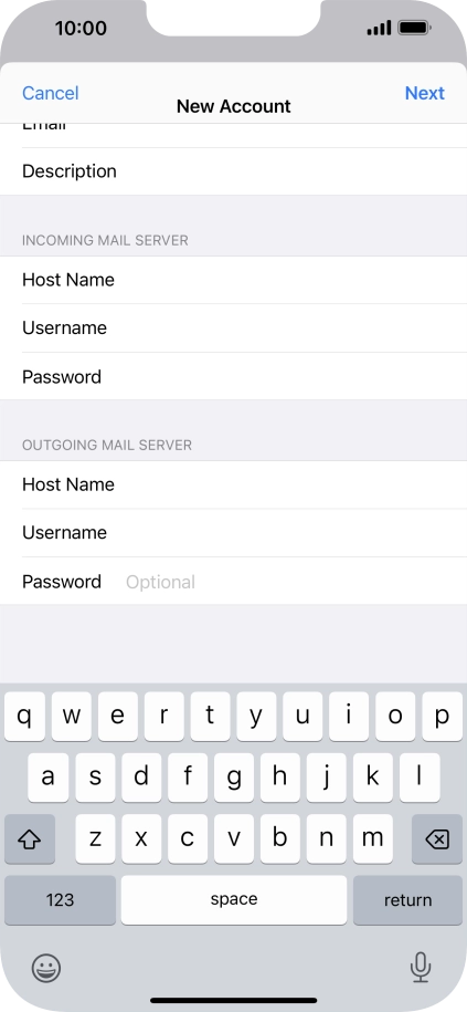 Press Password and key in the password for your email account. Please note that if you're using Vodafone's outgoing server, leave the password field empty.