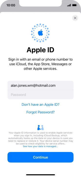 Press Password and key in the password for your Apple ID.