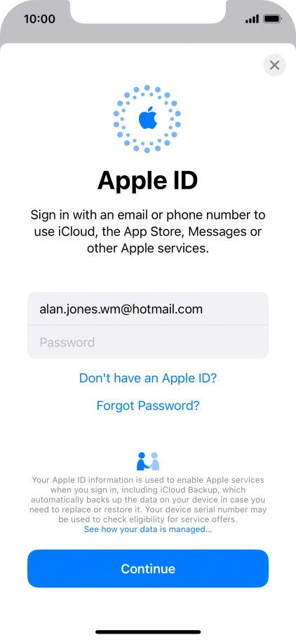 Press Password and key in the password for your Apple ID.
